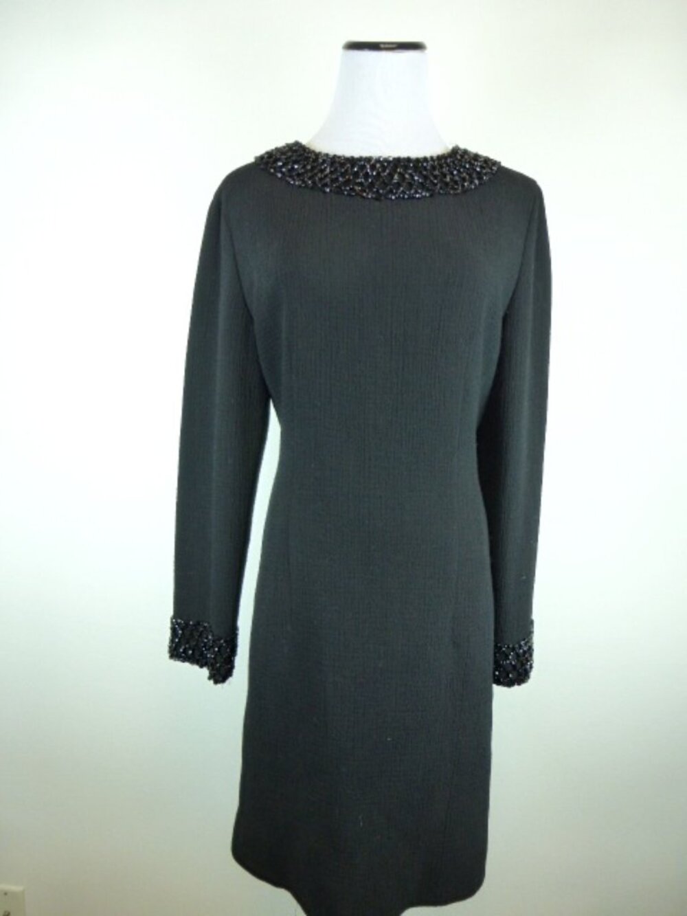 GENNY ITALY BLACK BEADED dress long sleeve sheath I44 10 wedding party